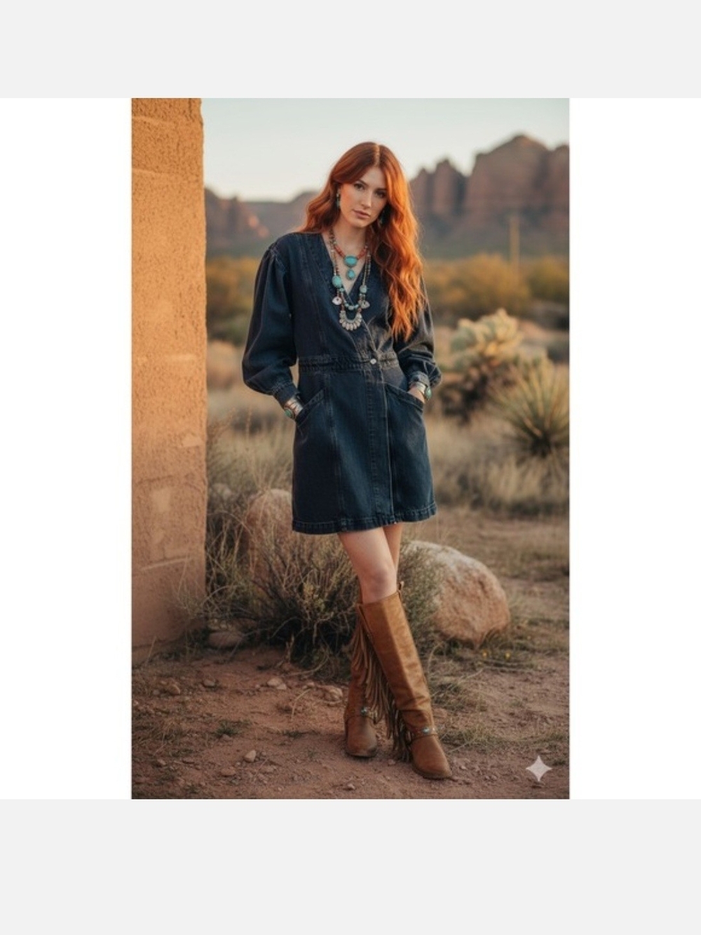 Etica Mira Denim Wrap Dress Coastal Cowgirl Boho Western Quiet Luxury Sz 2 NWT